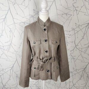 RW & Co Beige 100% Linen Button Front Belted Utility Jacket